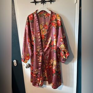 Floral Satin Kimono Robe